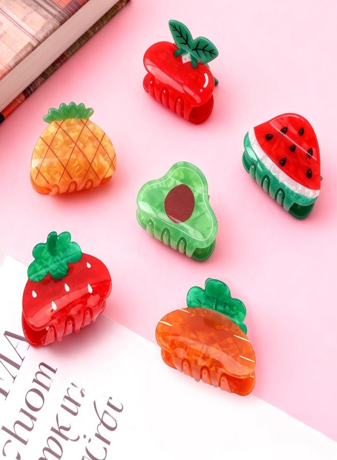 هابدو مجموعة مشابك شعر هابدو المكونة من 6 قطع على شكل فواكه - مشابك صغيرة لطيفة على شكل فراولة، كرز، بطيخ، أناناس، جزر، وأفوكادو، إكسسوارات شعر مرحة للنساء والفتيات - Image 5